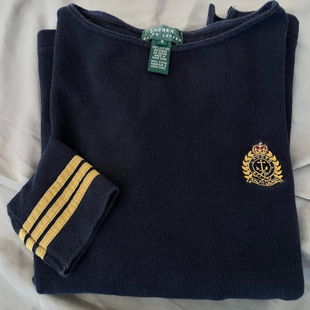 Lauren Ralph Lauren Navy Sweater with Gold Accents